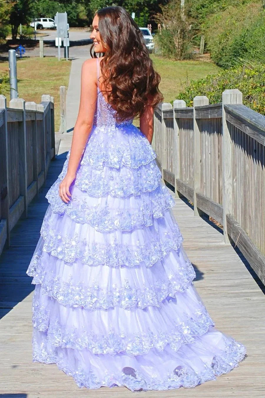 Maryam |A Line Spaghetti Straps Tiered Lace Prom Dress - Image 5
