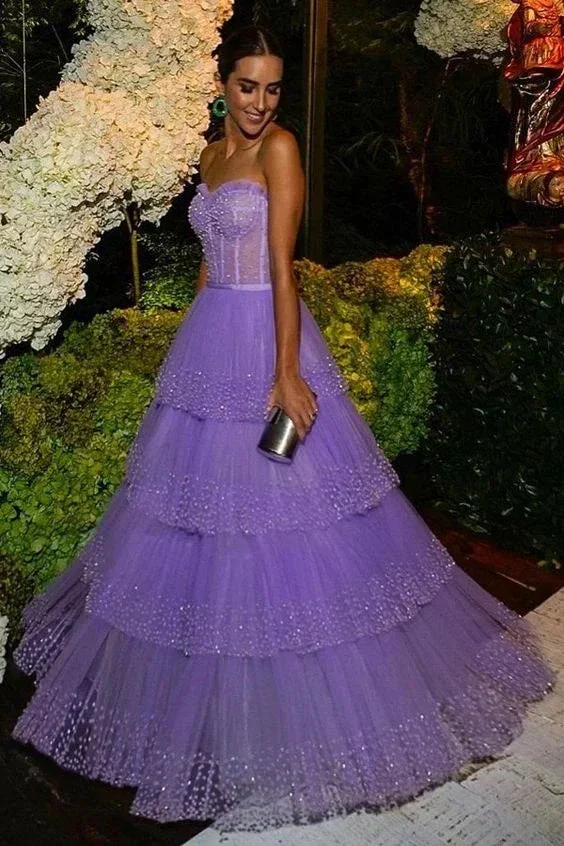 Sparkly Light Purple A-line Evening Dress Wedding Guest Dress Y4702 - Image 2