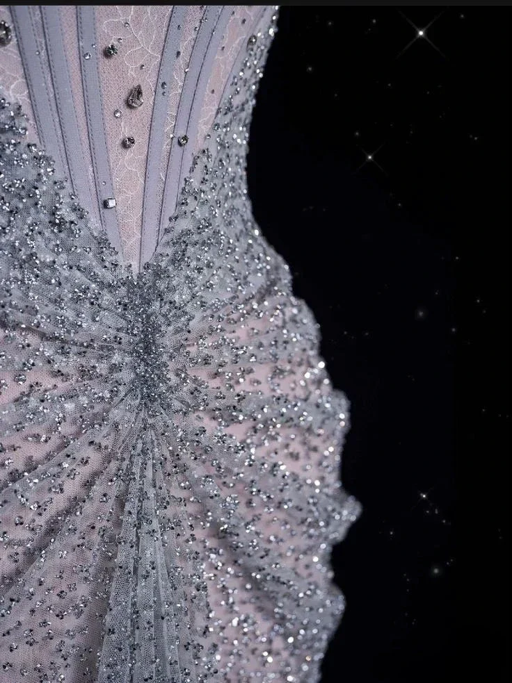 Sparkly Lilac Tulle Beaded Mermaid Off The Shoulder Evening Dress Long Prom Dress Y8054 - Image 3