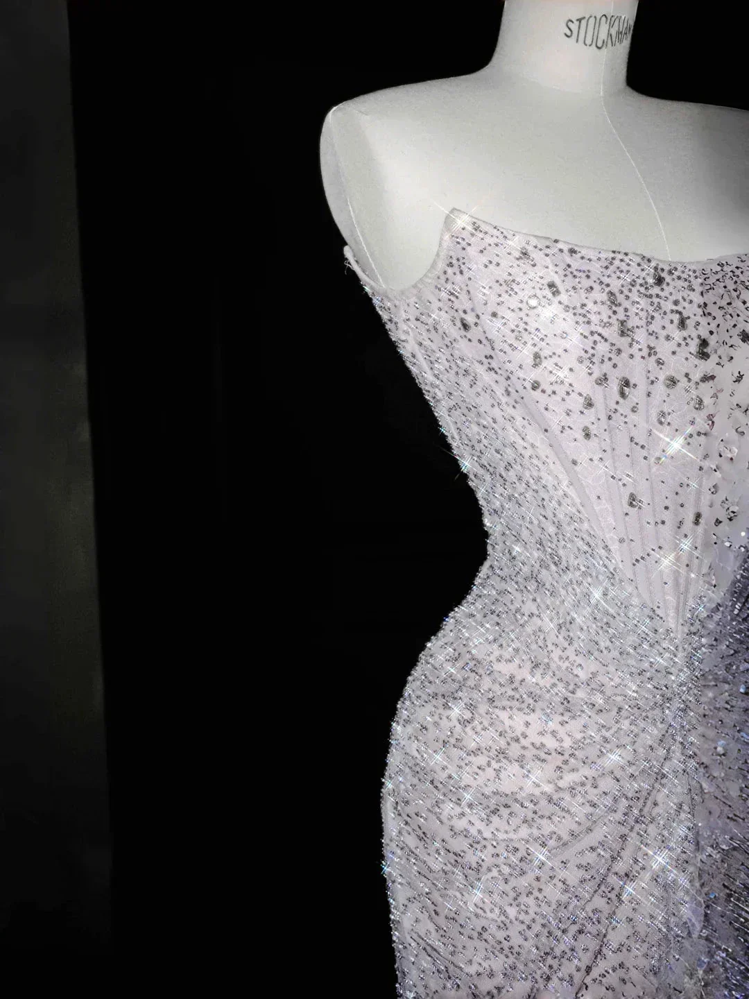 Sparkly Lilac Tulle Beaded Prom Dress Strapless Mermaid Evening Dress Y8664 - Image 3