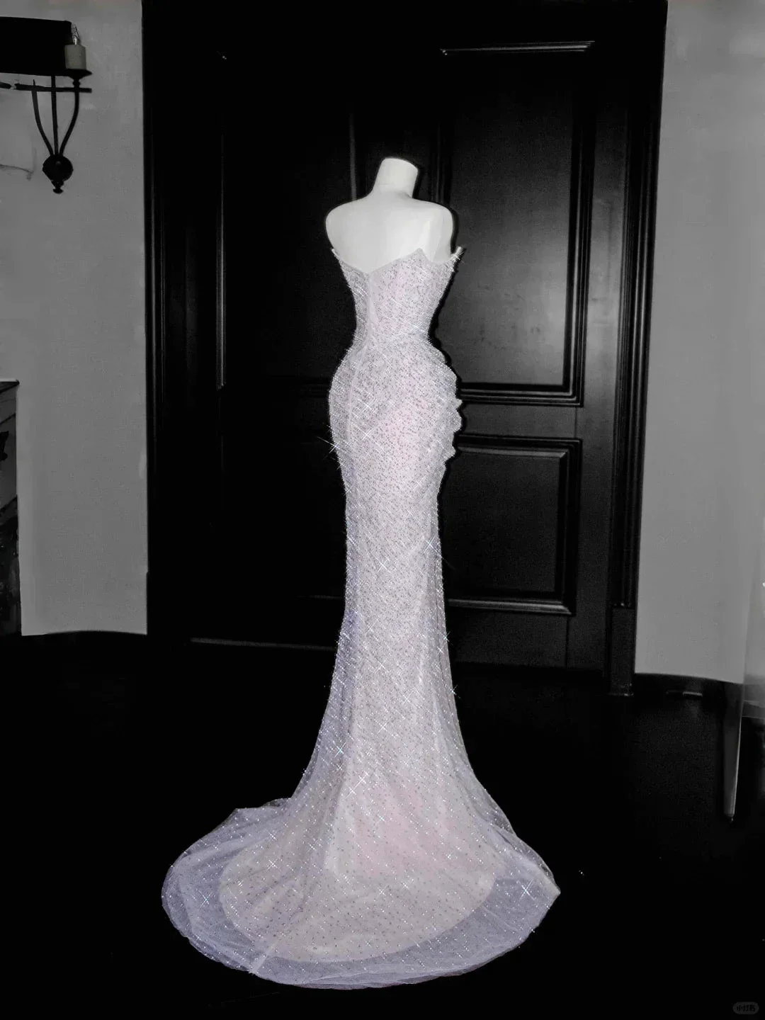 Sparkly Lilac Tulle Beaded Prom Dress Strapless Mermaid Evening Dress Y8664 - Image 4