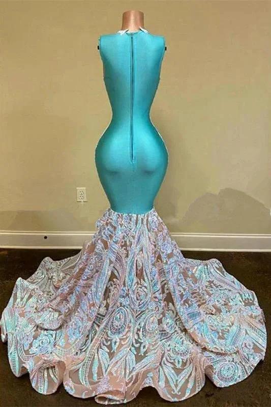 Sparkly Mermaid Glitter Floral Lace Floor-Length Prom Dress - Image 2