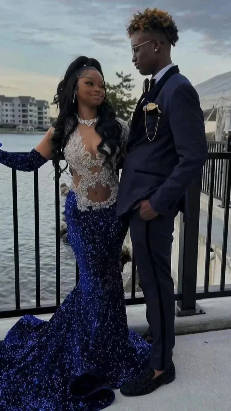 Sparkly Mermaid Royal Blue Sequins Prom Dress ,Charming Evening Dress Y1353 - Image 2