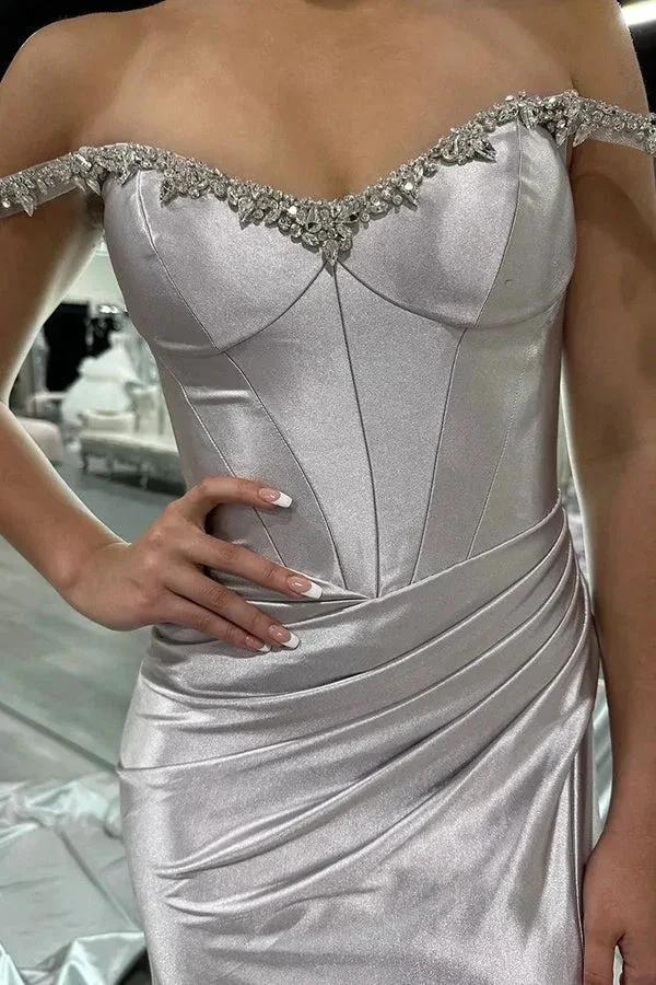 Sparkly Mermaid Silver Off the Shoulder Corset Long Prom Dress PSK582 - Image 2