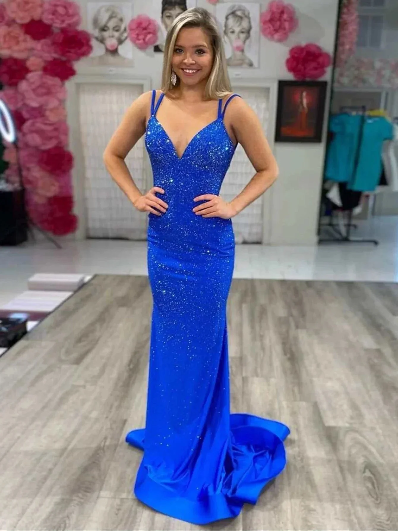 Marlee |Mermaid V Neck Beaded Jersey Prom Dress - Image 6