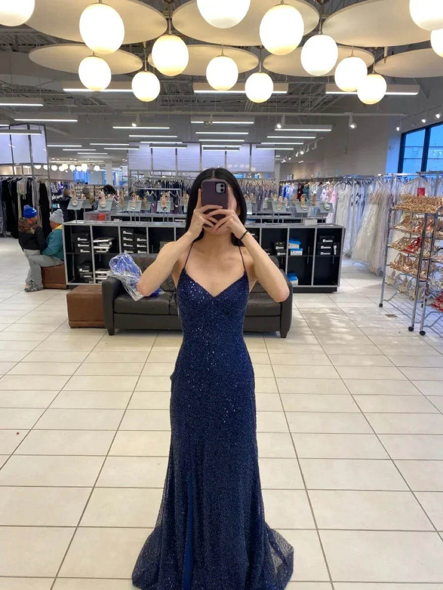 Sparkly Navy Blue Mermaid Long Prom Dress,Navy Blue Evening Gown  Y2917 - Image 2