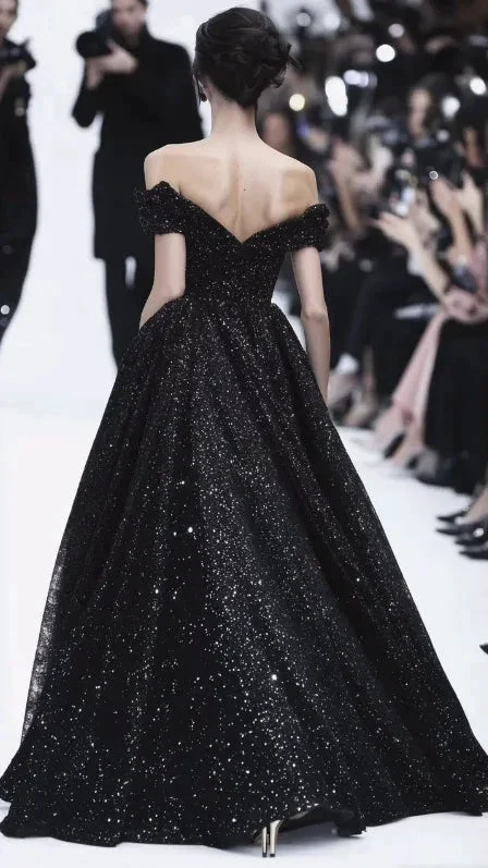 Sparkly Off The Black Sequins Prom Dress Formal Evening Dress Y8344 - Image 2