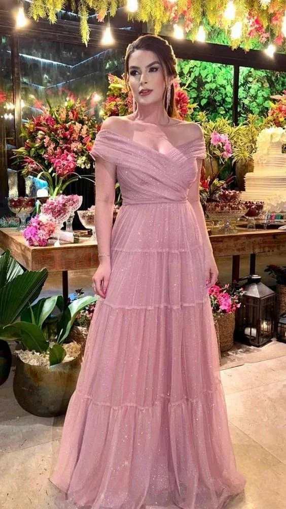 Sparkly Off The Shoulder A-line Evening Dress Glam Dress Y6232 - Image 2