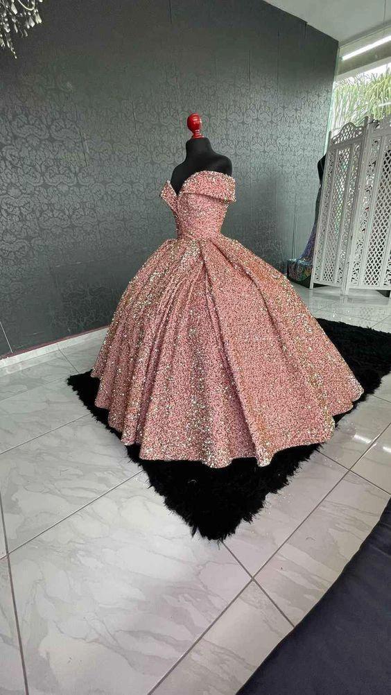 Sparkly Off The Shoulder Sequins Ball Gown Sweet 16 Dress Y1393 - Image 2