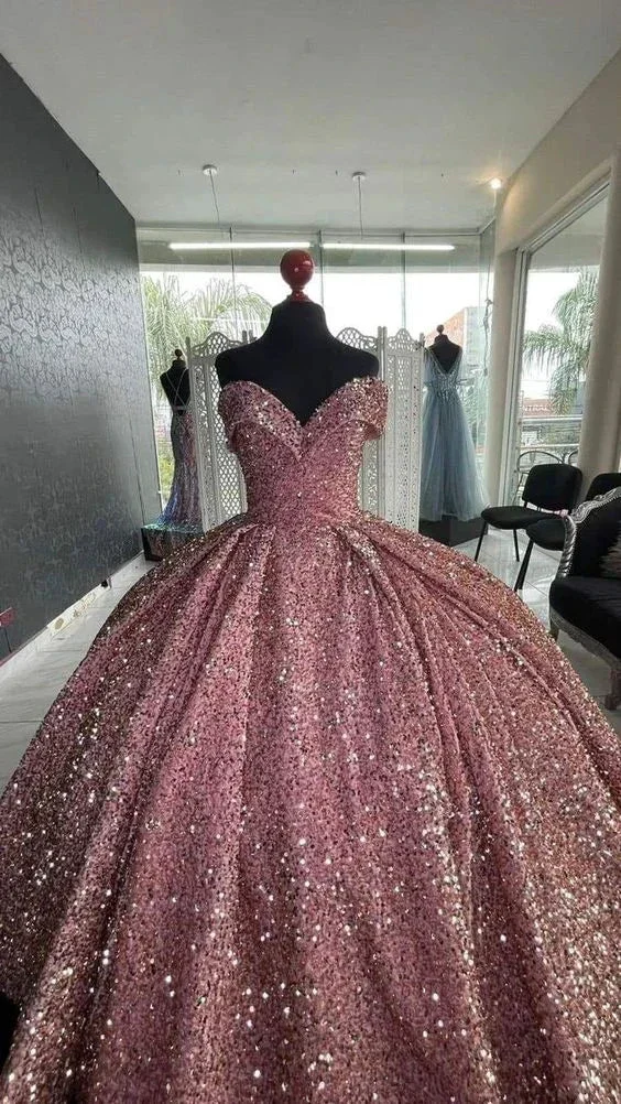 Sparkly Off The Shoulder Sequins Ball Gown,Sweet 16 Dress Y6473 - Image 2