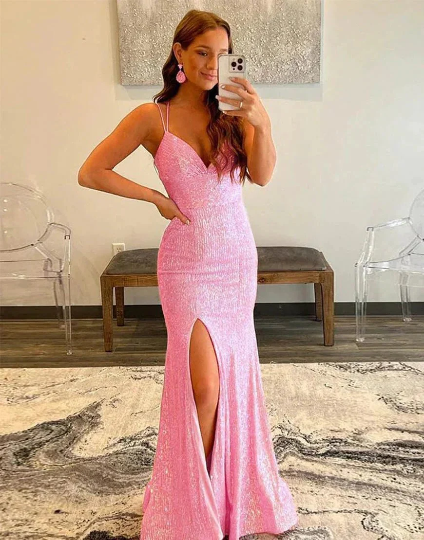 Sparkly Orange Sequins Mermaid Long Prom Dress - Image 4
