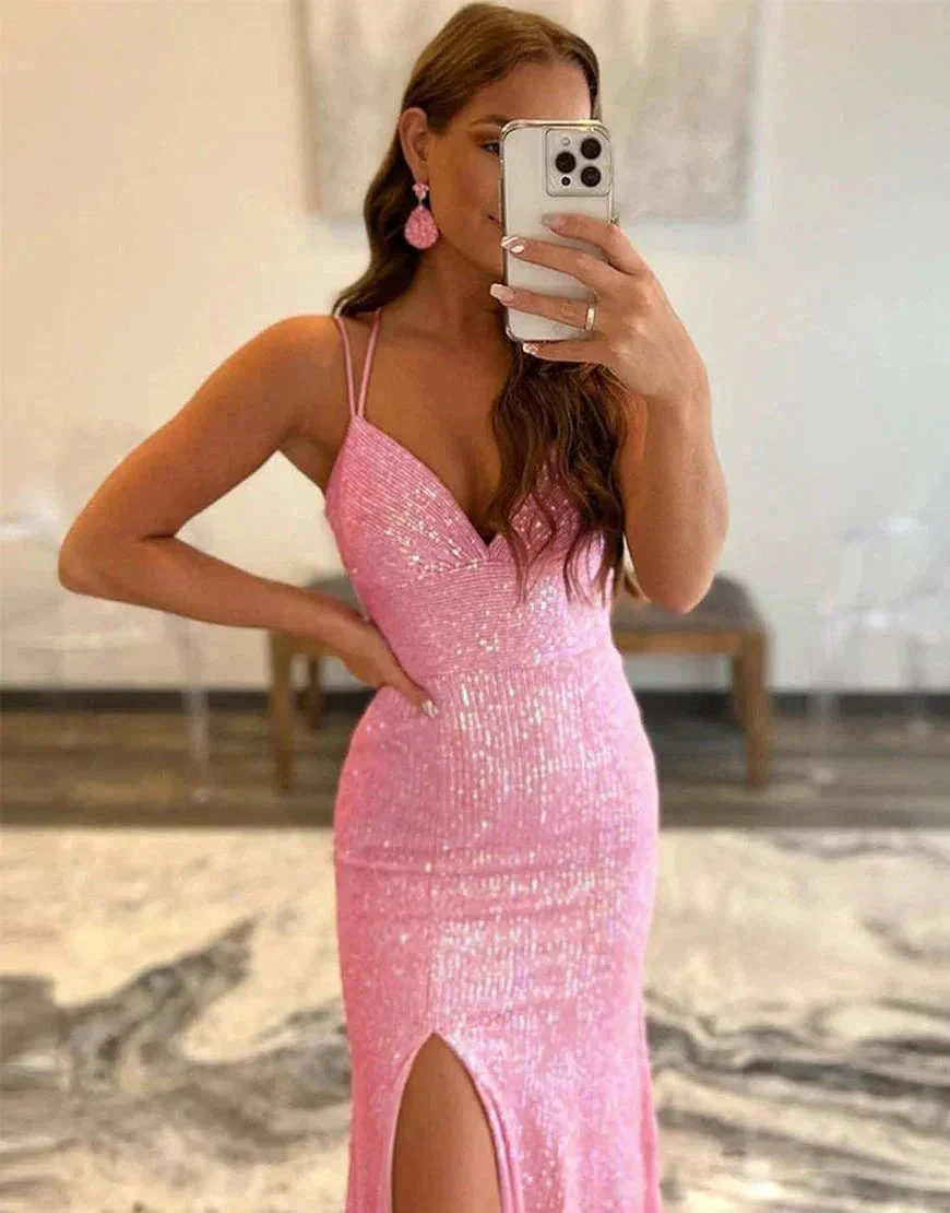 Sparkly Orange Sequins Mermaid Long Prom Dress - Image 5