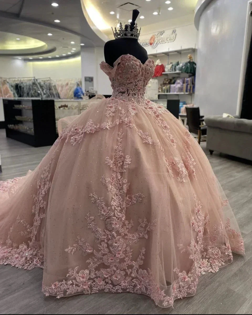 Sparkly Pink Appliques Ball Gown,Pink Princess Dress Y2341 - Image 2