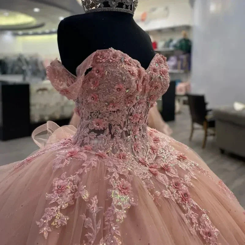 Sparkly Pink Appliques Ball Gown,Pink Princess Dress Y2341 - Image 3
