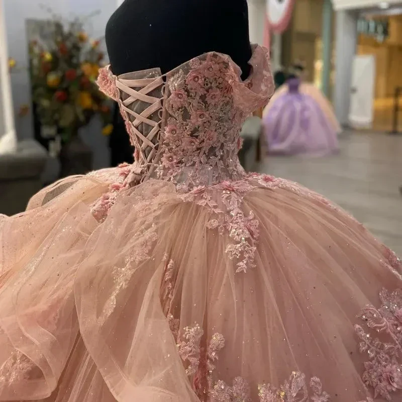 Sparkly Pink Appliques Ball Gown,Pink Princess Dress Y2341 - Image 4
