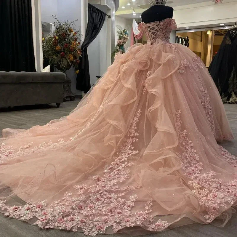 Sparkly Pink Appliques Ball Gown,Pink Princess Dress Y2341 - Image 5