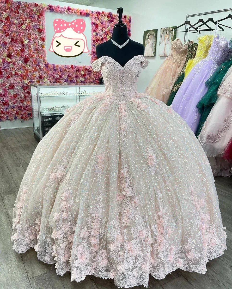 Sparkly Pink Off The Shoulder Ball Gown,Pink Princess Dress,Pink Sweet 16 Dress  Y2342 - Image 2