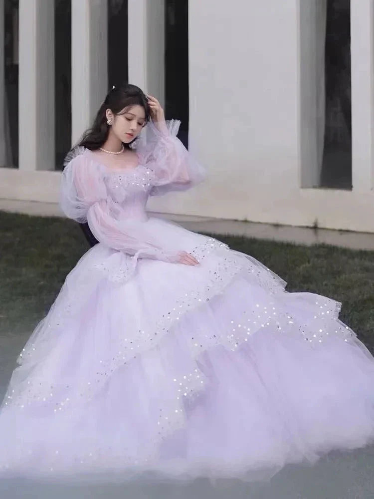 Sparkly Prom Dresses Purple Prom Dresses Robes Cocktail Off The Shoulder Prom Dresses Long Sleeve Prom DressesY2408 - Image 5