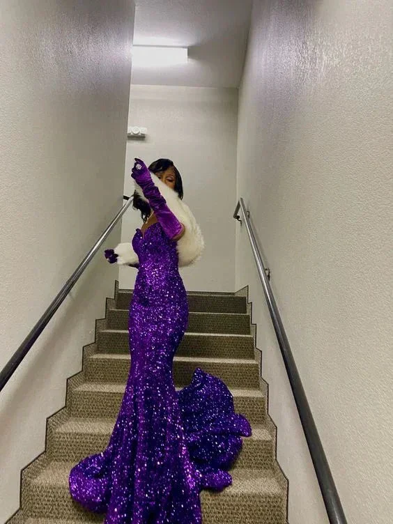 Sparkly Purple Sequins Mermaid Evening Dress Glam Dress Y5834 - Image 2