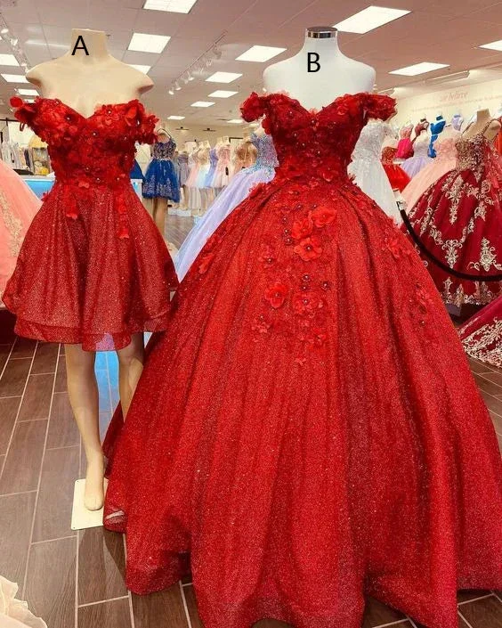 Sparkly Red Ball Gown Off The Shoulder Princess Dress Sweet 15 Dress  Y1211 - Image 2