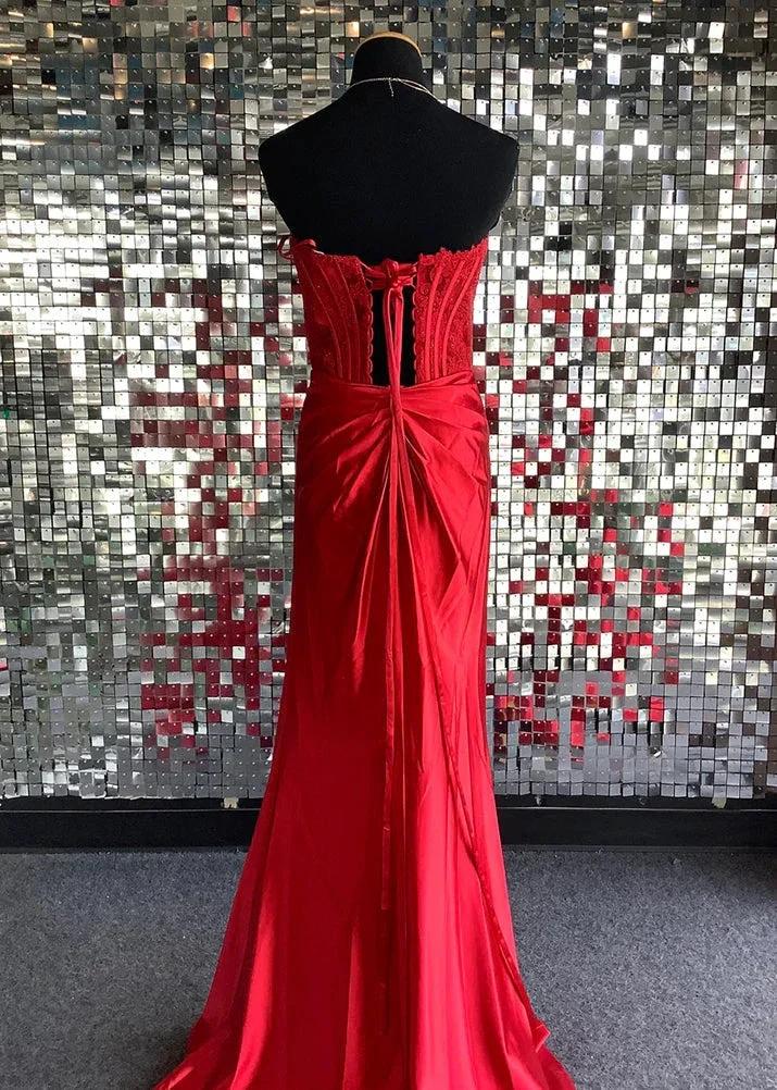 Arielle |Sheath Strapless Corset Satin Prom Dress with Slit - Image 2