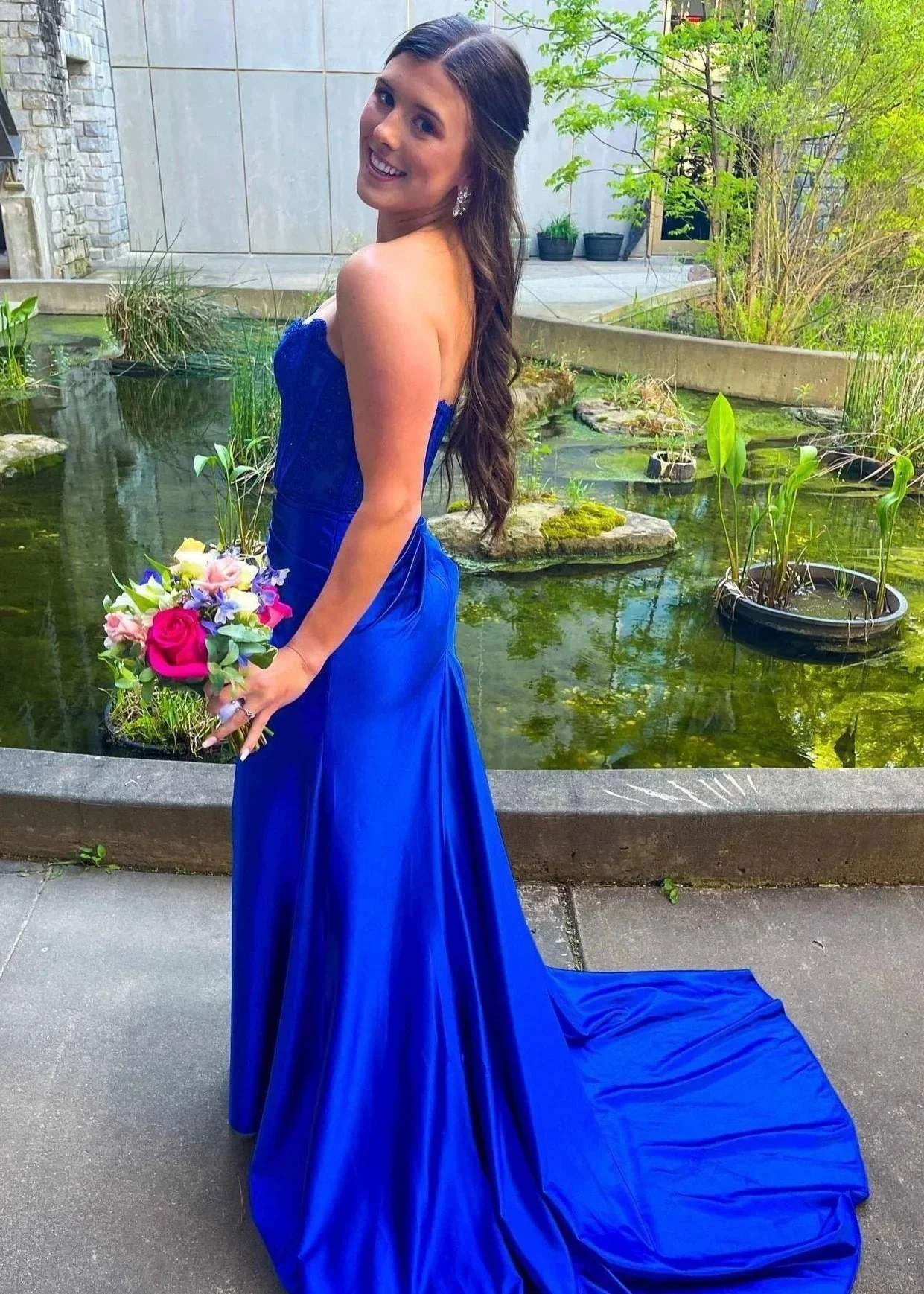 Arielle |Sheath Strapless Corset Satin Prom Dress with Slit - Image 4
