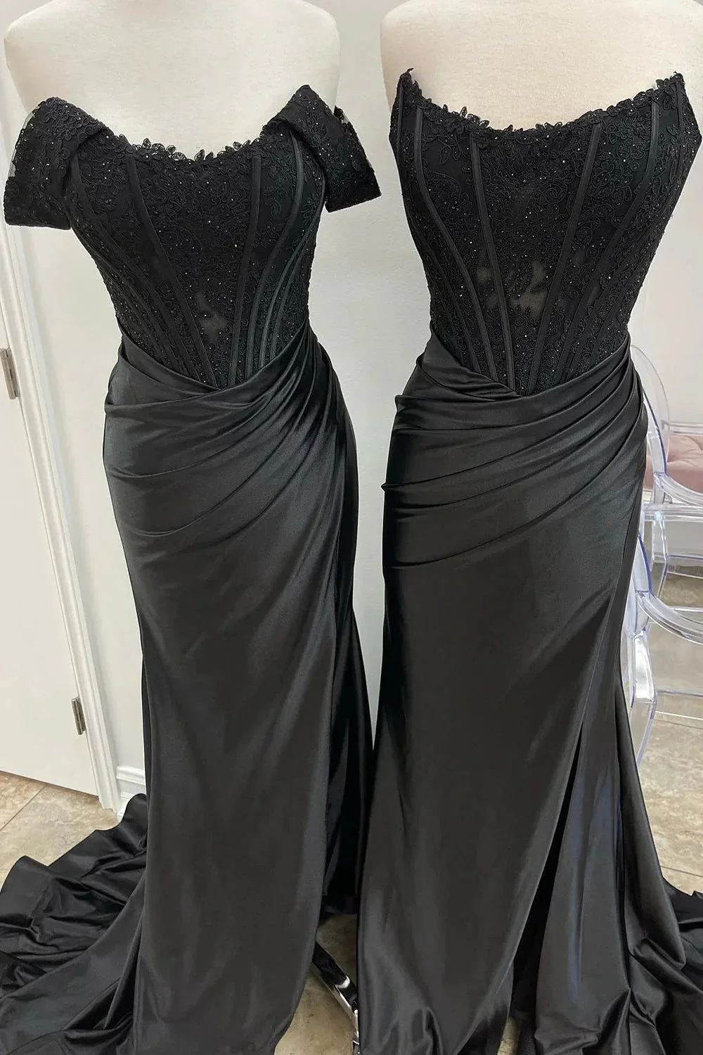 Raelyn |Mermaid Off the Shoulder Satin Prom Dress with Slit - Image 9