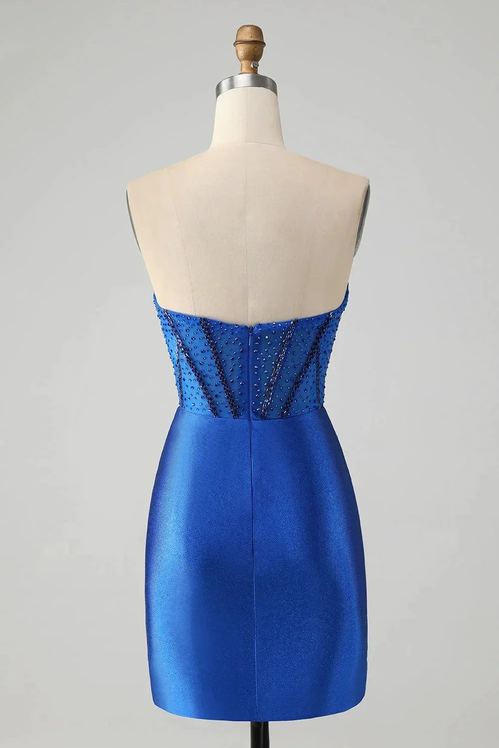 Classy Sparkly Royal Blue Tight Strapless Short Homecoming Dress with Beading - Image 2