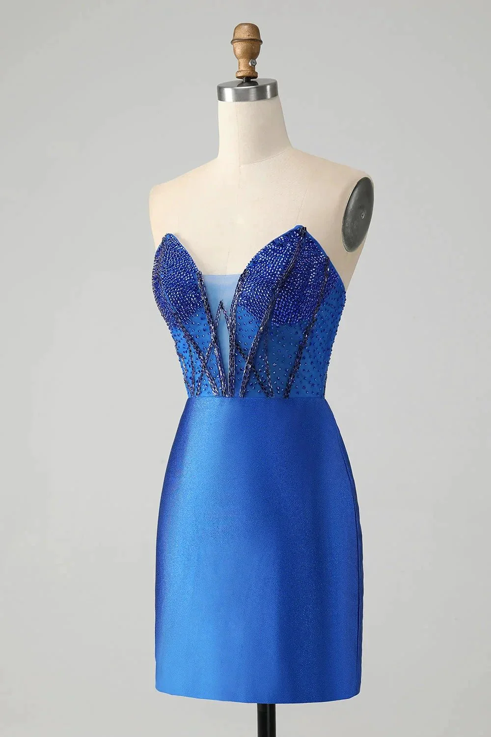 Classy Sparkly Royal Blue Tight Strapless Short Homecoming Dress with Beading - Image 3