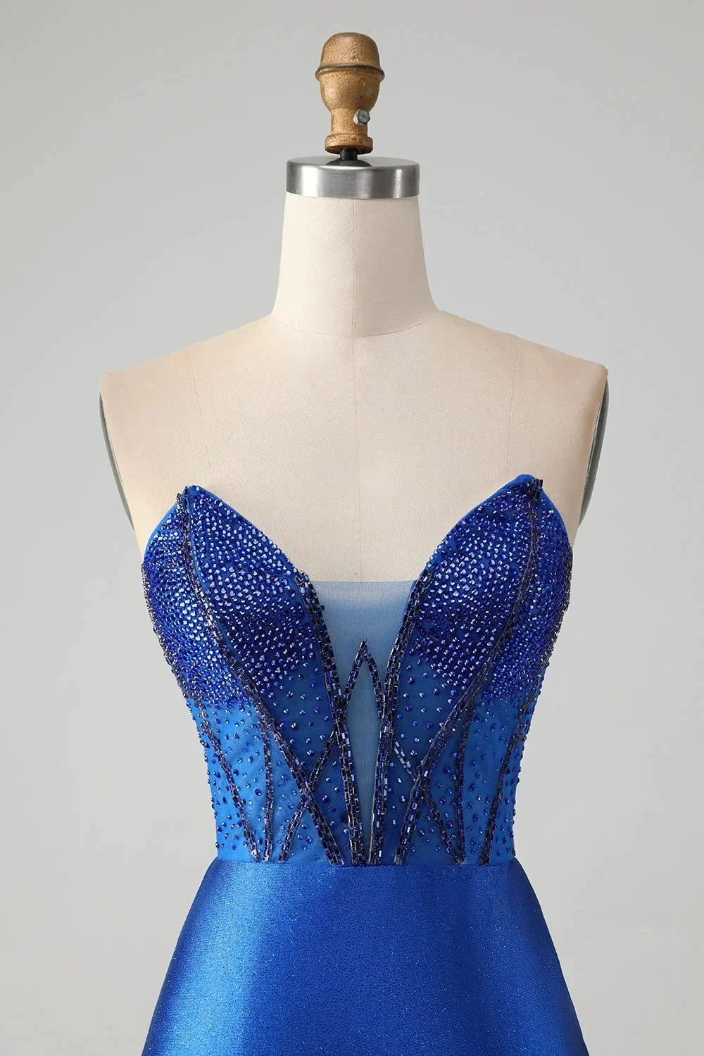 Classy Sparkly Royal Blue Tight Strapless Short Homecoming Dress with Beading - Image 4