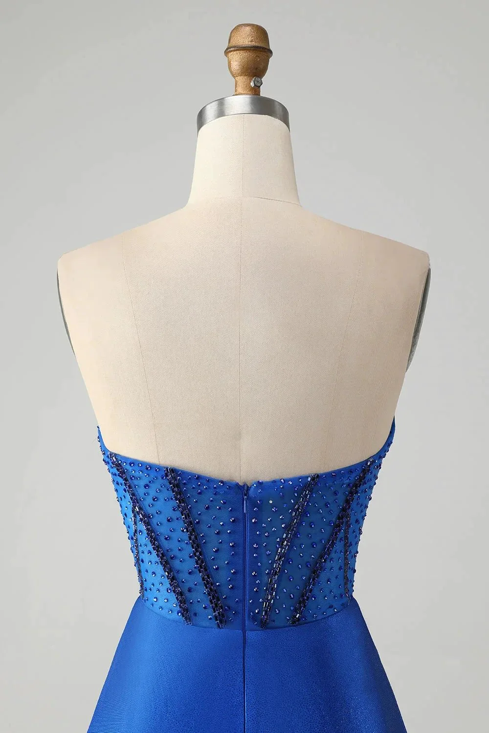 Classy Sparkly Royal Blue Tight Strapless Short Homecoming Dress with Beading - Image 5