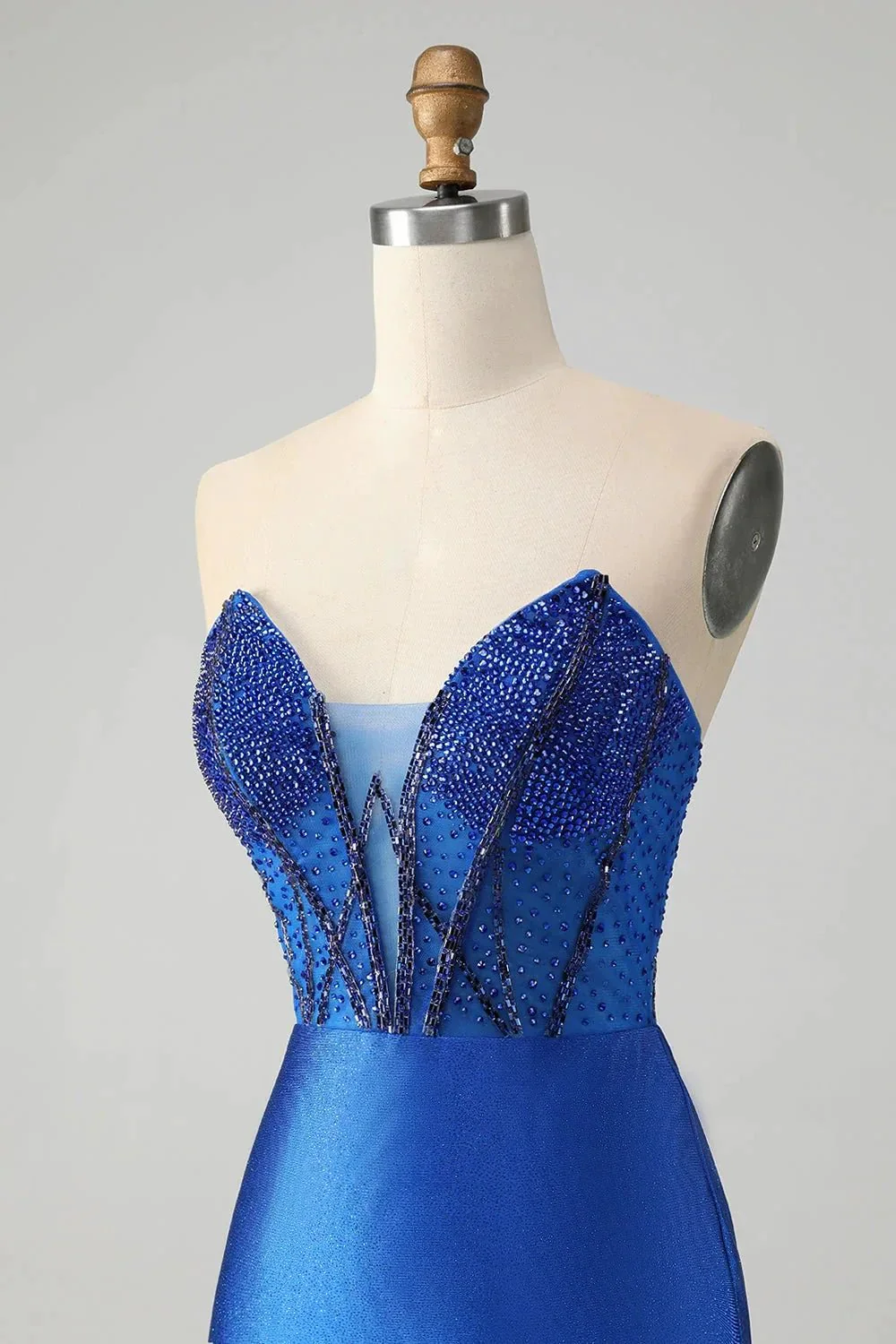 Classy Sparkly Royal Blue Tight Strapless Short Homecoming Dress with Beading - Image 6