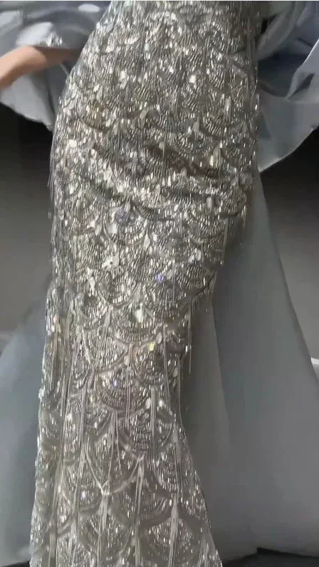 Sparkly Satin Beaded Mermaid Evening Dress Long Prom Dress With Bow Y8330 - Image 3