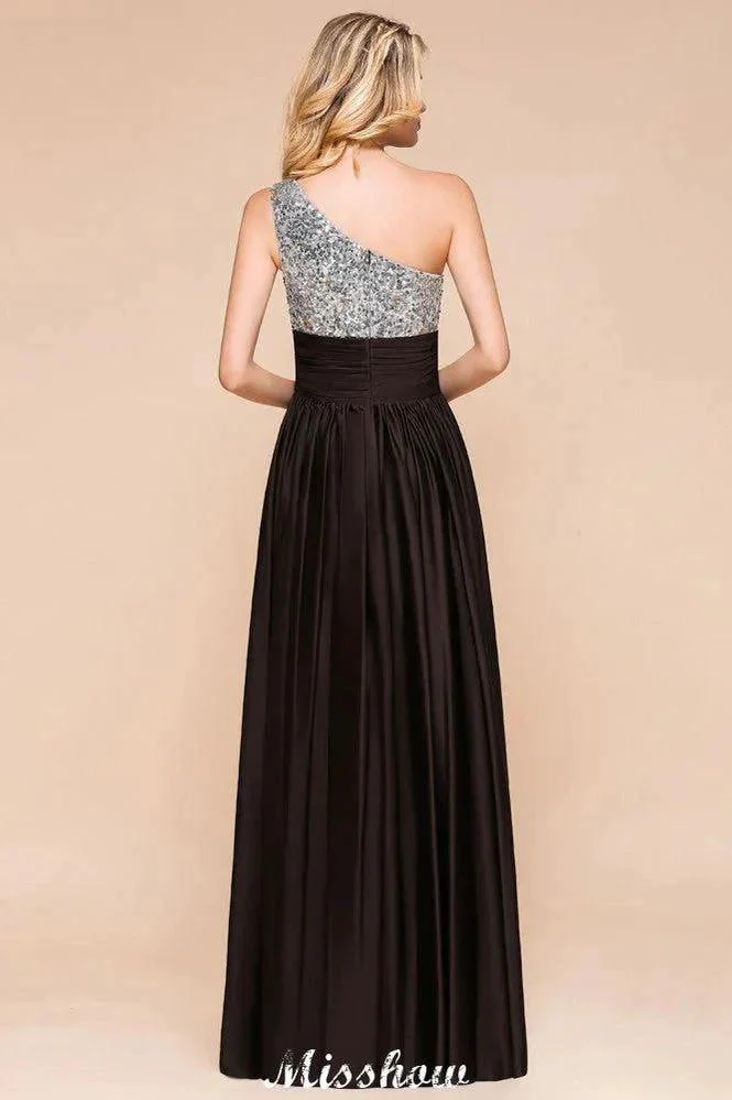 Sparkly Sequin Bridesmaid Dress One Shoulder Maxi Evening Dress Wedding party Dress - Image 2