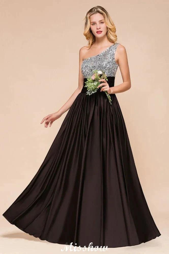 Sparkly Sequin Bridesmaid Dress One Shoulder Maxi Evening Dress Wedding party Dress - Image 3