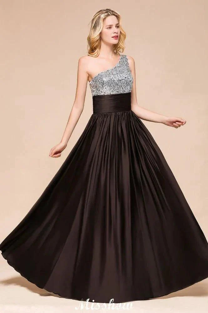 Sparkly Sequin Bridesmaid Dress One Shoulder Maxi Evening Dress Wedding party Dress - Image 4