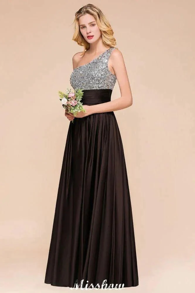 Sparkly Sequin Bridesmaid Dress One Shoulder Maxi Evening Dress Wedding party Dress - Image 5