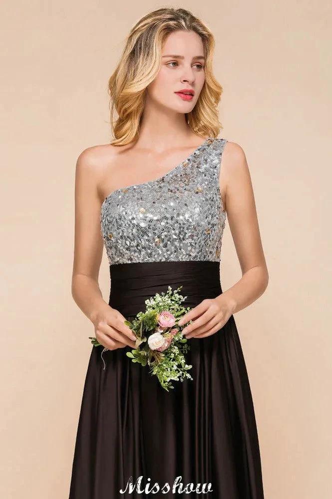 Sparkly Sequin Bridesmaid Dress One Shoulder Maxi Evening Dress Wedding party Dress - Image 6