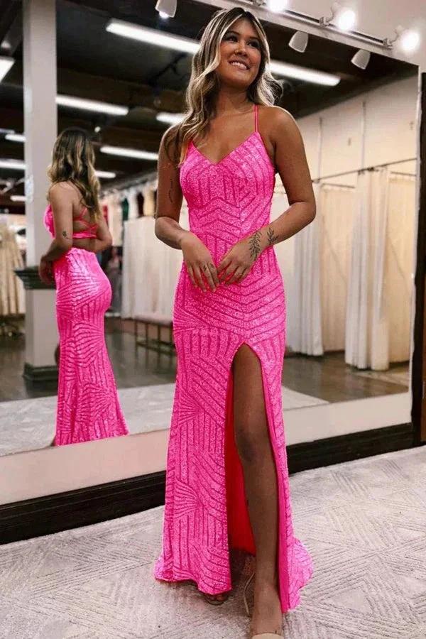 Sparkly Sequin Orange Long Glitter Prom  Dress With Split PSK443 - Image 5
