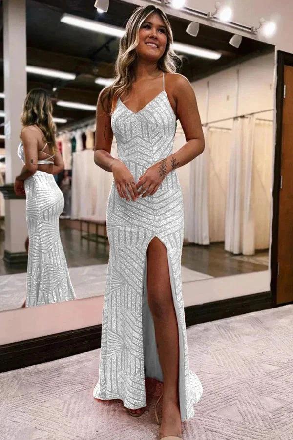 Sparkly Sequin Orange Long Glitter Prom  Dress With Split PSK443 - Image 6