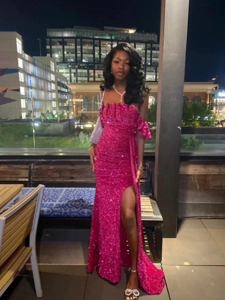 Sparkly Sheath/Column Sequins Long Evening Dress For Black Girls Y4350 - Image 2