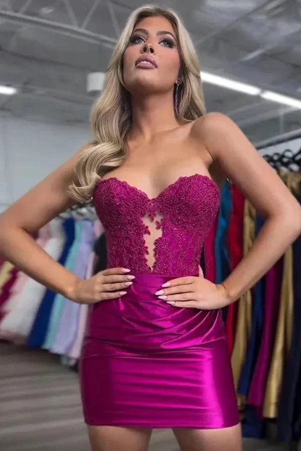 Sparkly Strapless Beaded Appliques Fuchsia Homecoming Dress PD548 - Image 2