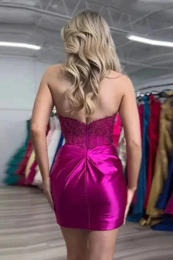 Sparkly Strapless Beaded Appliques Fuchsia Homecoming Dress PD548 - Image 3