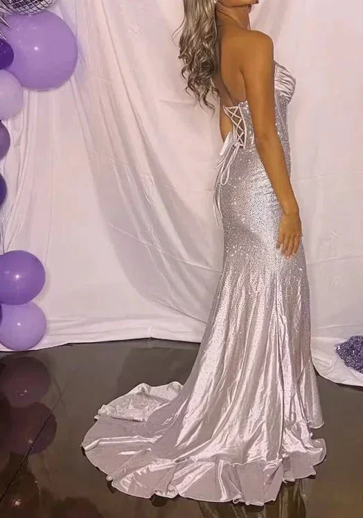 Sparkly Strapless Satin Beaded Prom Dress Lilac Mermaid Evening Dress Y8005 - Image 2