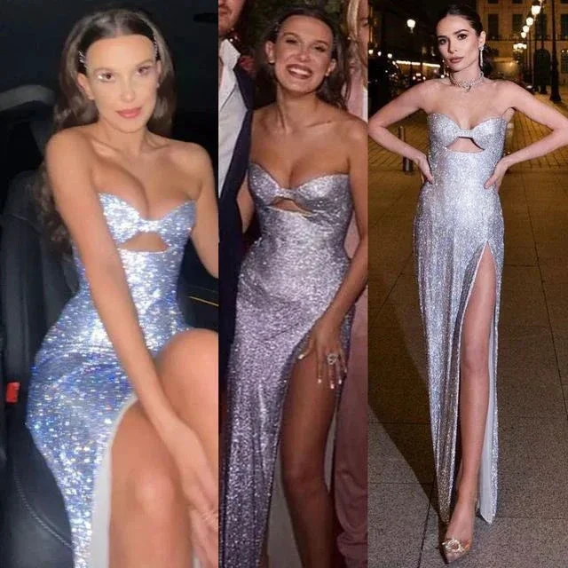 Sparkly Strapless Sequins Prom Dress Slit Sheath Party Evening Gown Y8167 - Image 6
