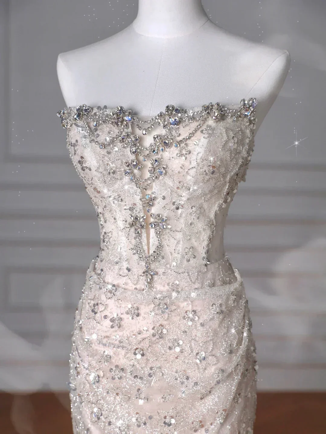 Sparkly Strapless Tulle Sequins Mermaid Prom Dress Long Evening Dress Y8616 - Image 3
