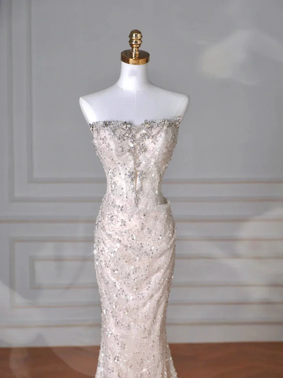 Sparkly Strapless Tulle Sequins Mermaid Prom Dress Long Evening Dress Y8616 - Image 4
