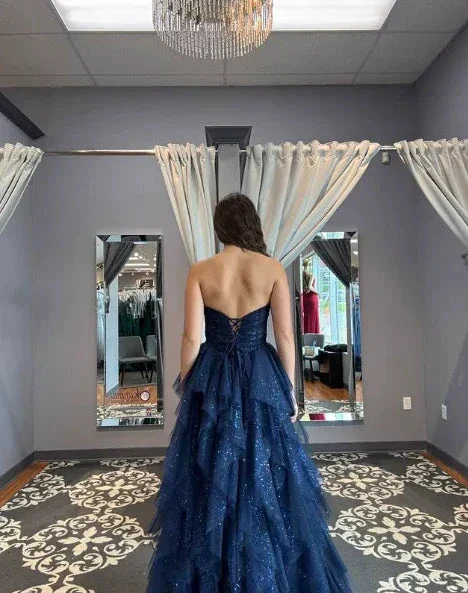 Sparkly Tulle Sequins Evening Dress Navy Blue A Line Prom Dress Y8146 - Image 2