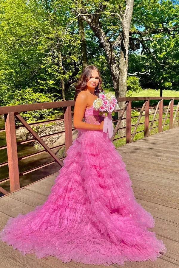 Sparkly Tiered Ruffles Gold Prom Dress Strapless Evening Dress PSK569 - Image 6