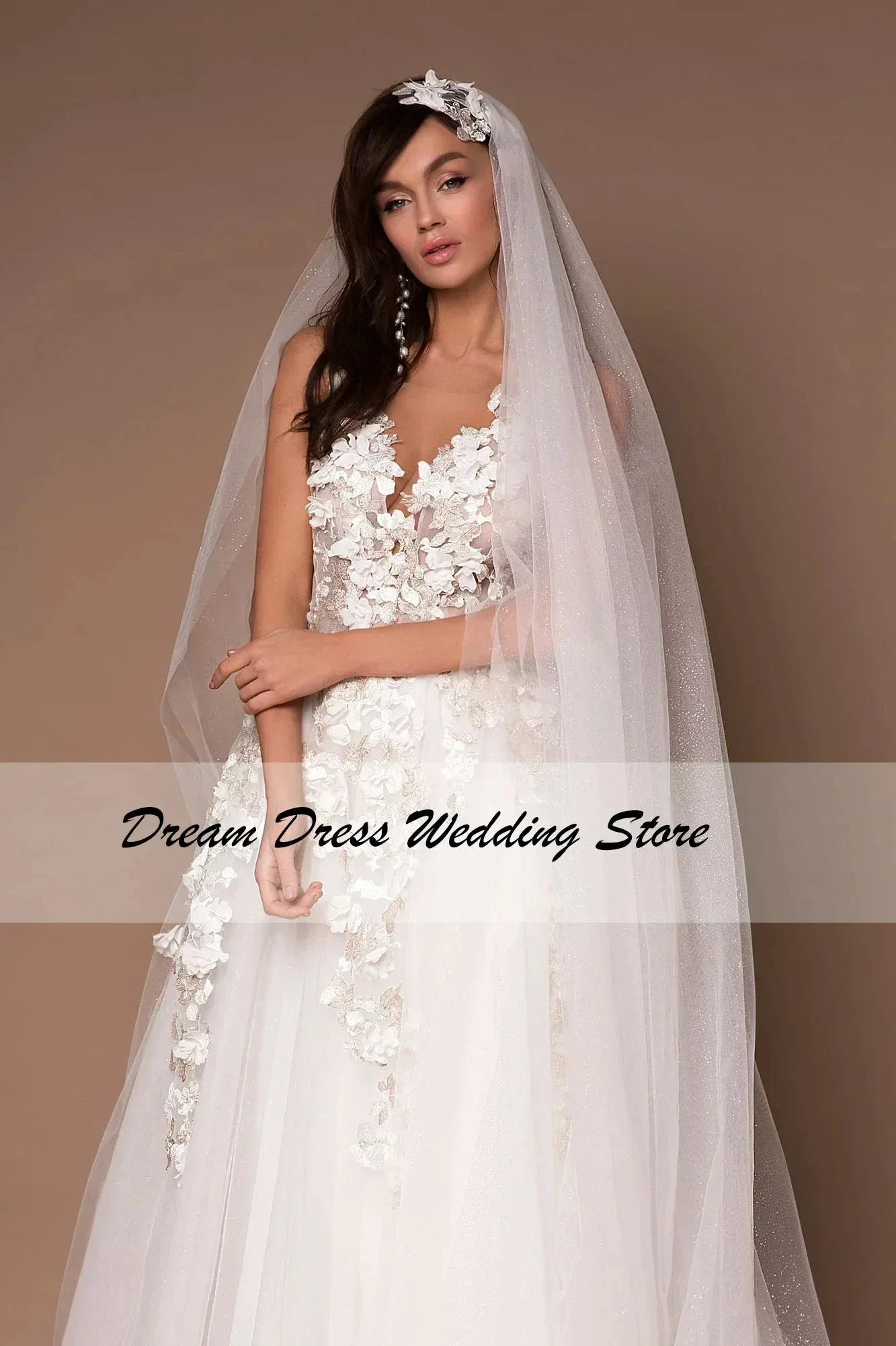 Sparkly V-Neck Wedding Dresses 2023 Boho 3D Appliques Tulle Bridal Gowns Vestidos De Novia Bohemian Princess Brides Dresses - Image 2